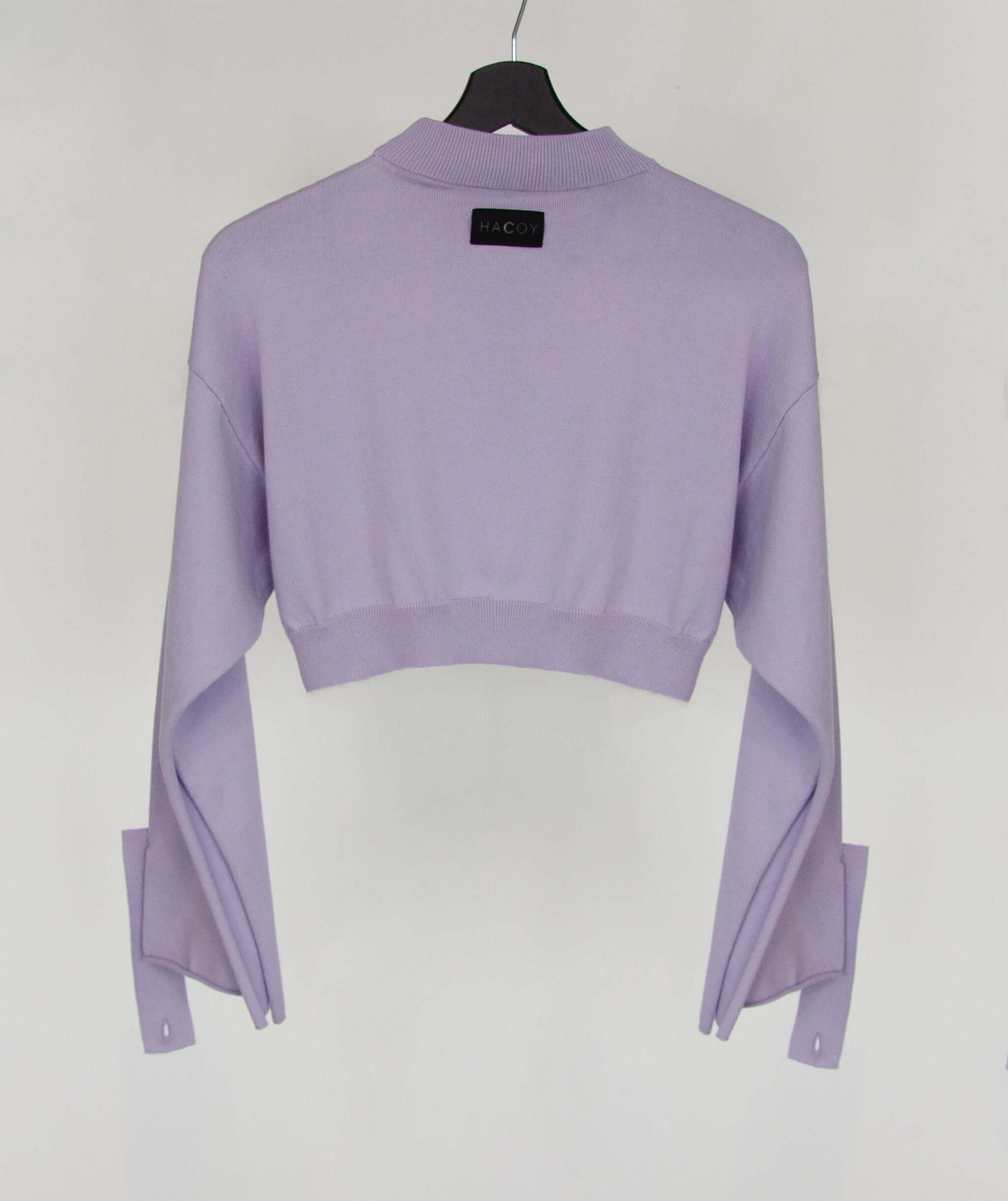 Cropped Sweater (Pre-order) in light purple organic cotton & cashmere, showcasing elegant design and luxurious comfort.