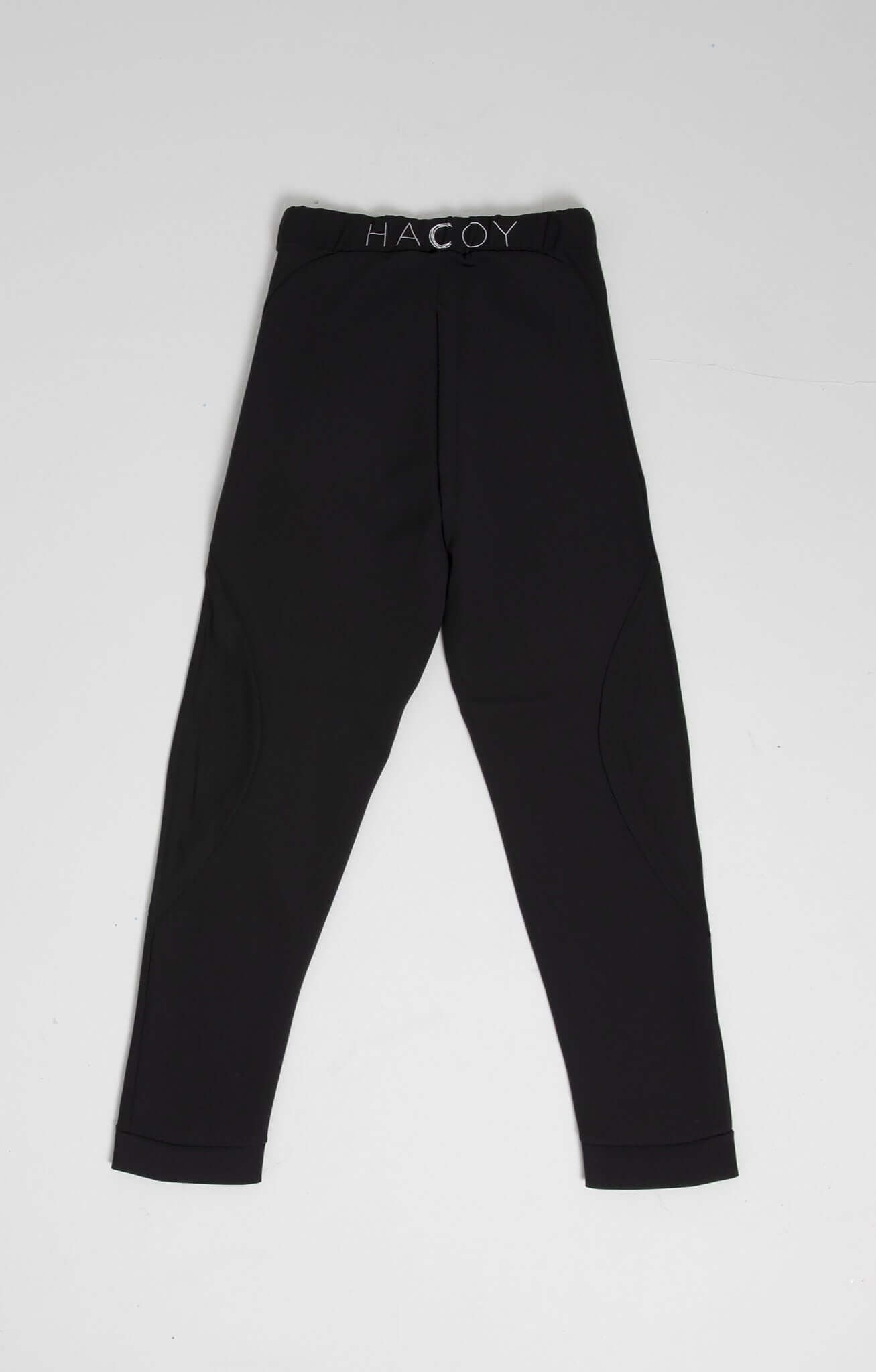 Sports Leggings with high-rise waistband, seamless black fabric, and ribbed side panels.