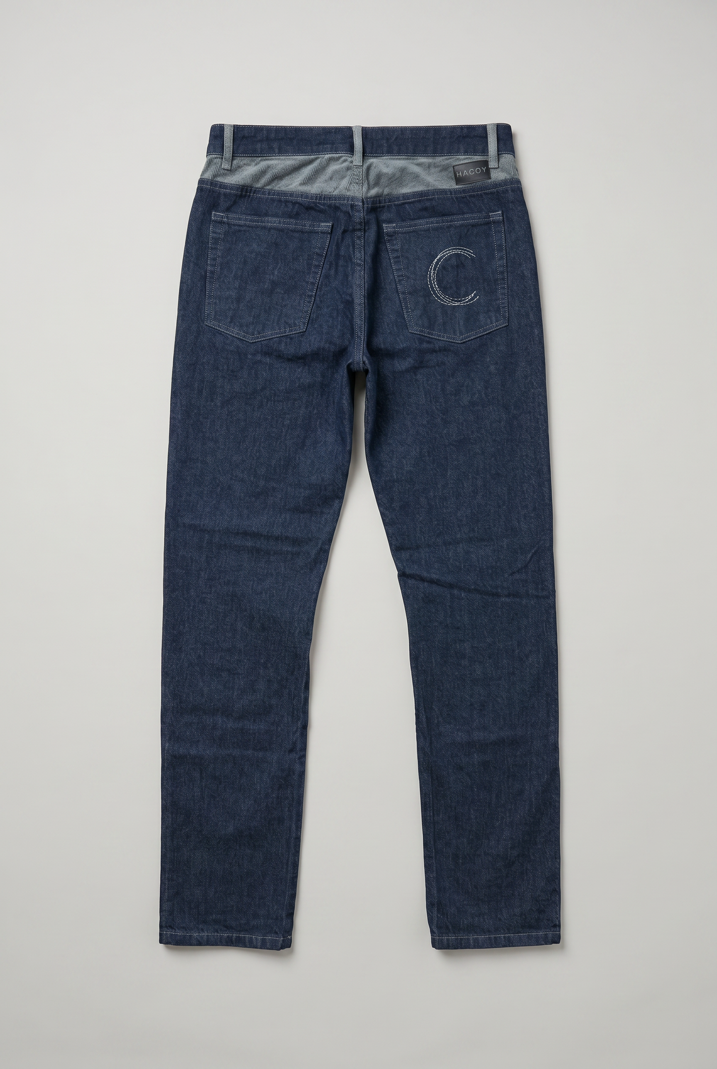 HACOY denim jeans back, monogram pocket and logo waistband