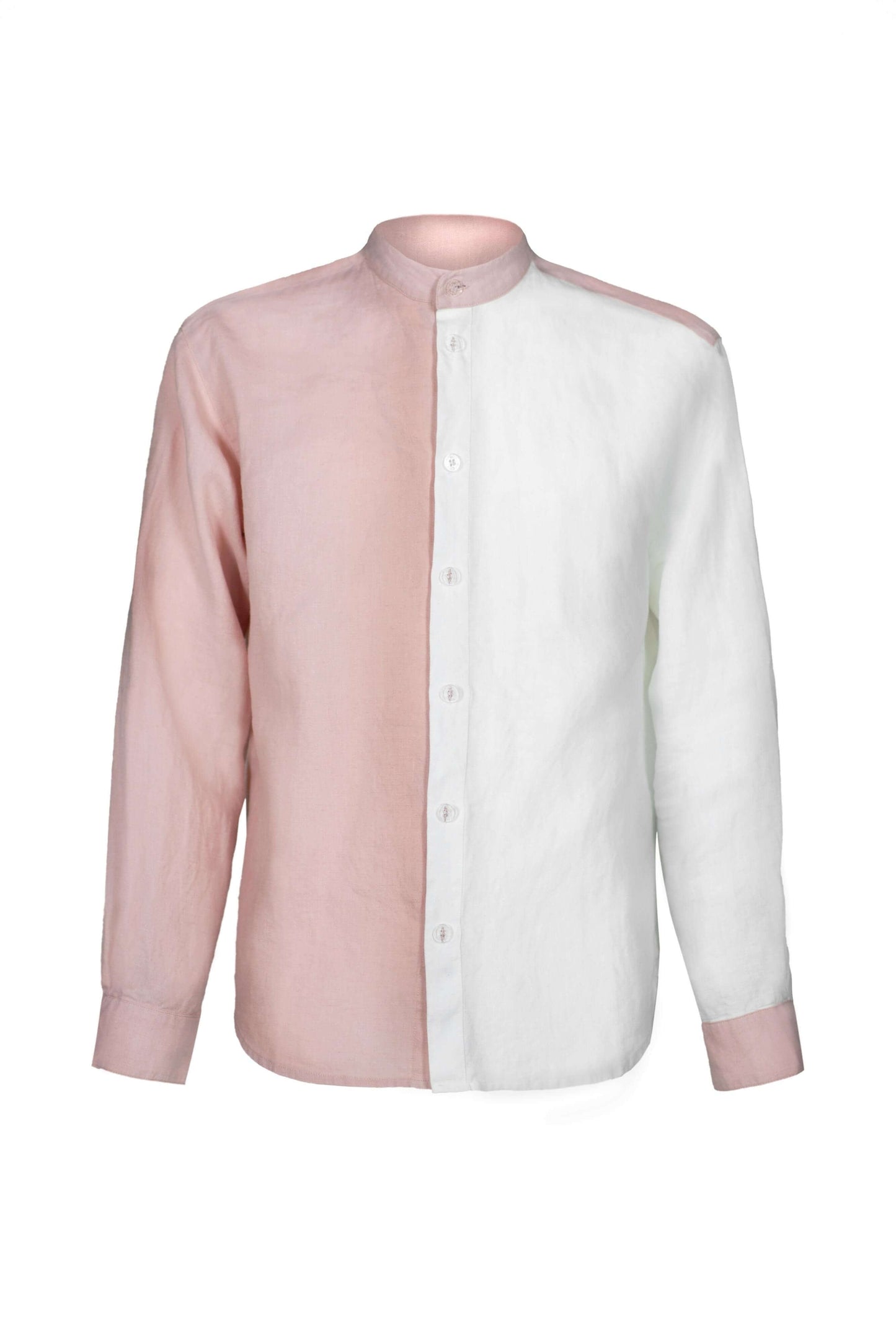 Linen Dual Shirt (Pre-owned) featuring a stylish pink and white color split design, sustainable and in like-new condition.