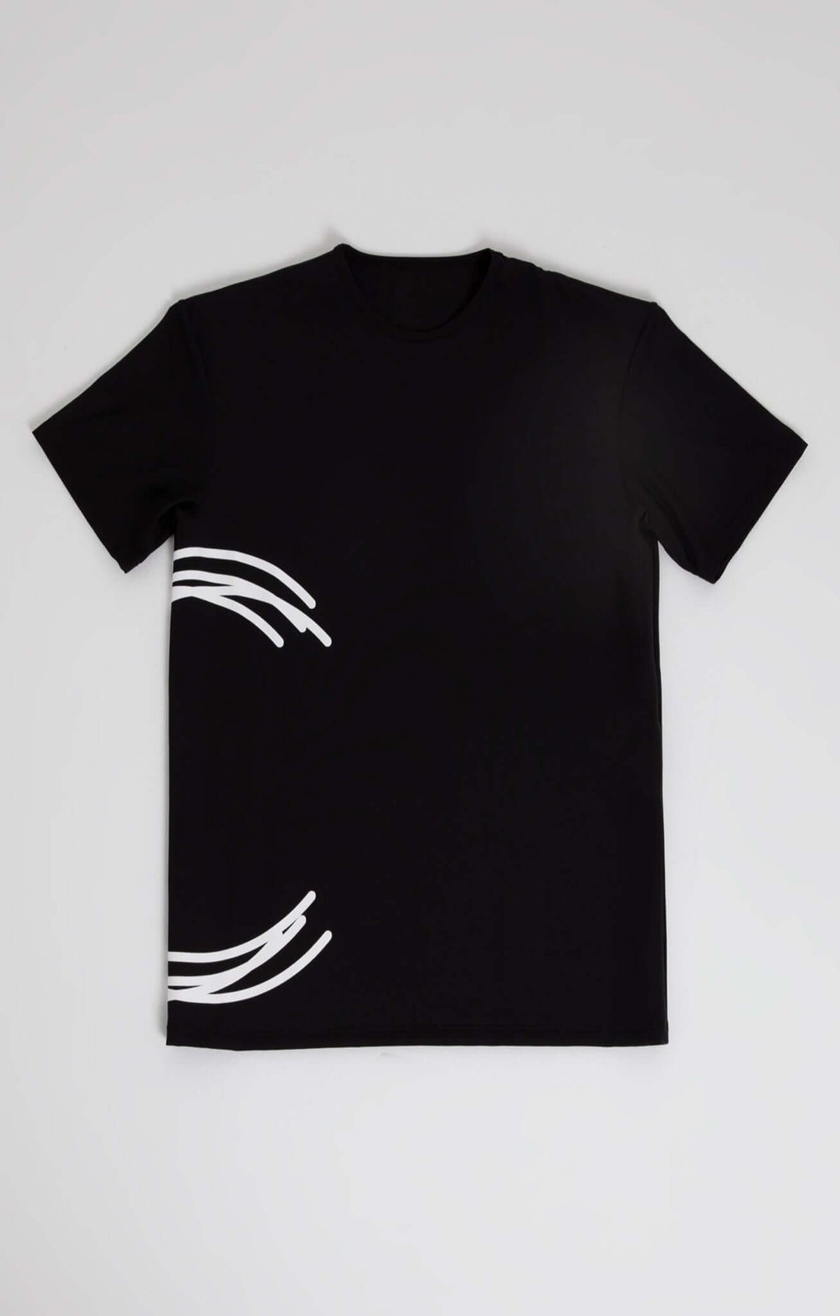 Sports Shirt featuring a sleek black design with white graphic details on the side.