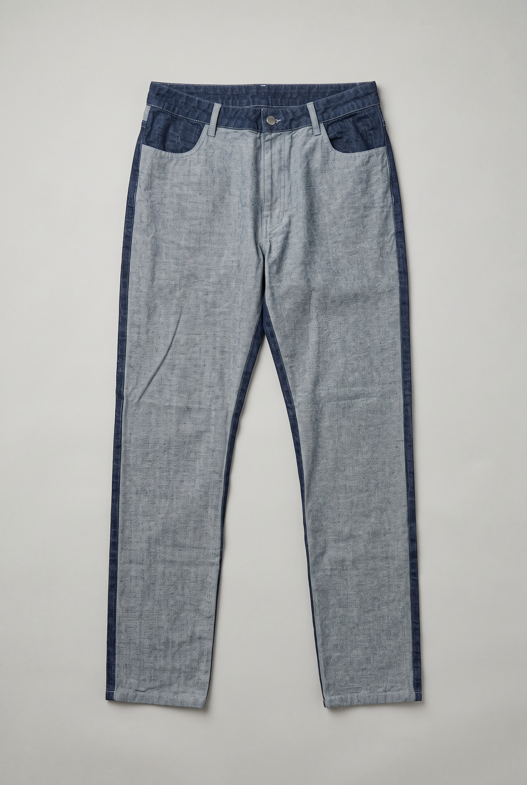 HACOY denim jeans front, two tone block denim