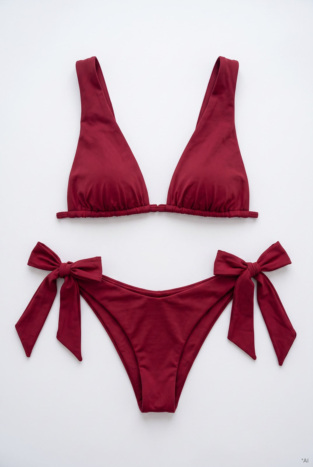 Mono Bikini, Bordeaux Red product flatlay (AI-assisted visual)