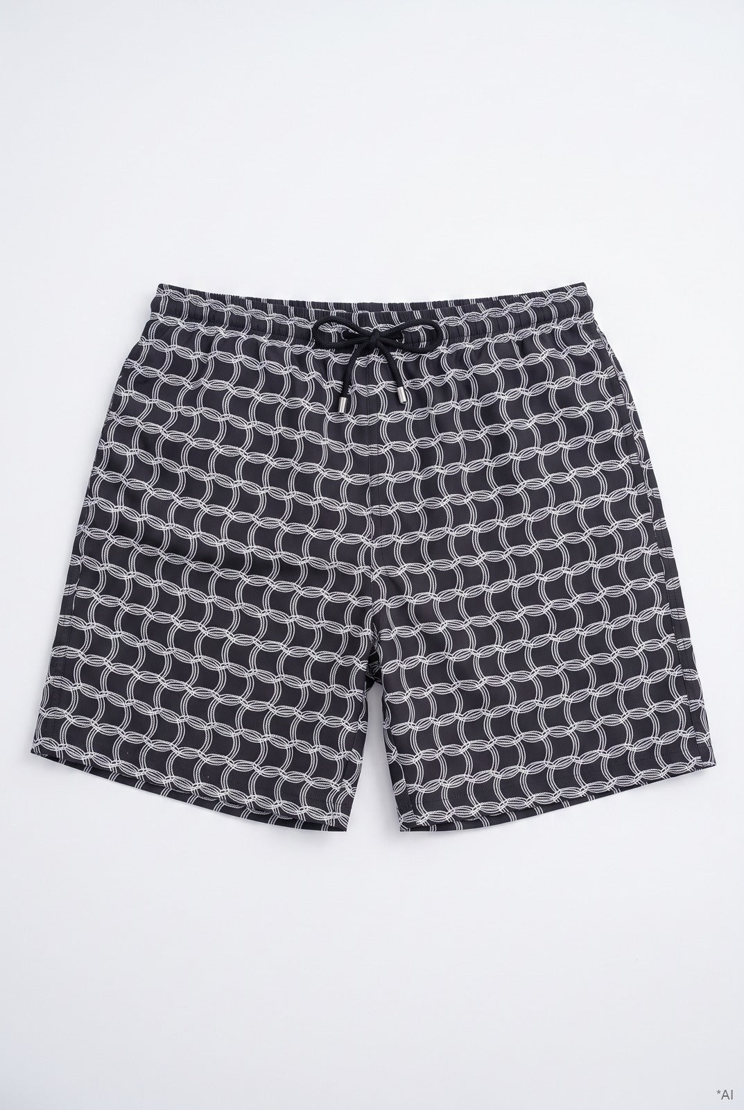 Monogram Swim Shorts product flatlay (AI-assisted visual)