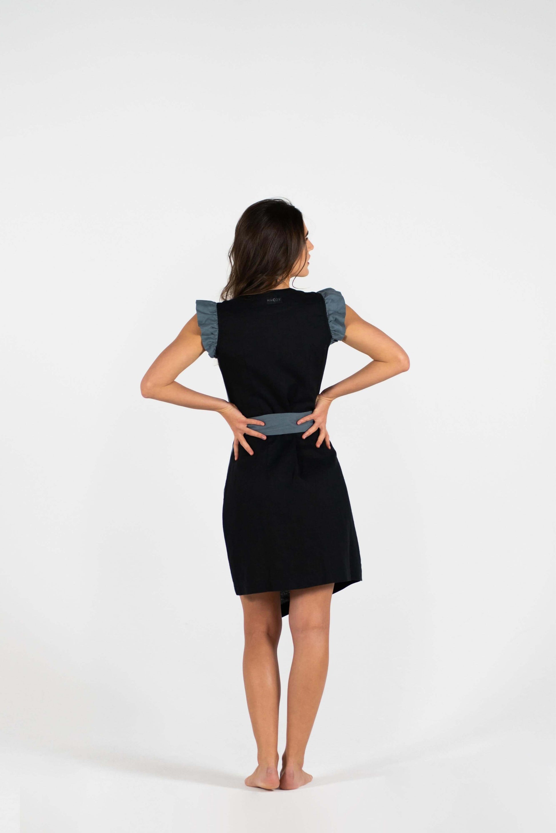 Back Side View of the Dual Dress made of Linen at HACOY